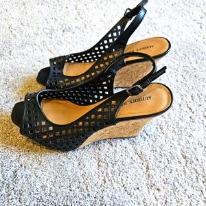 Audrey Brooke Black Wedge Slingbacks with Cut-Out Design
